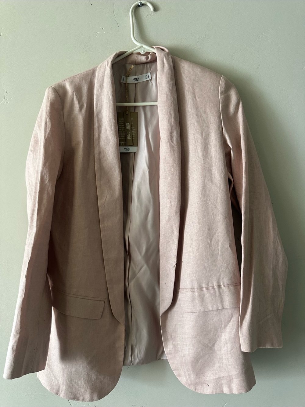 Mango Pale Pink Open-Front Linen-Blend Blazer